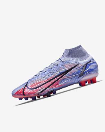 Botas de Futbol Nike Mercurial Superfly 8 Elite KM AG Mujer Indigo Rojas Claro Metal Plateadas | CO5279