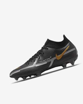 Botas de Futbol Nike Phantom GT2 Dynamic Fit Elite FG Mujer Negras Metal Doradas Metal Plateadas Metal Gris Oscuro | CO1173