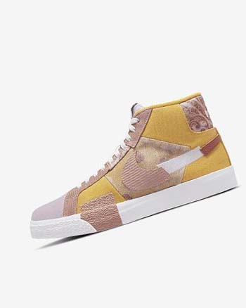 Tenis Para Montar Tabla Nike SB Zoom Blazer Mid PRM Hombre Doradas Blancas | CO5415