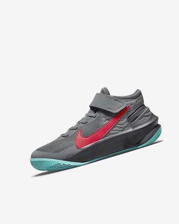Zapatillas Baloncesto Nike Team Hustle D 10 FlyEase Niña Gris Gris Oscuro Turquesa Rojas | CO3258