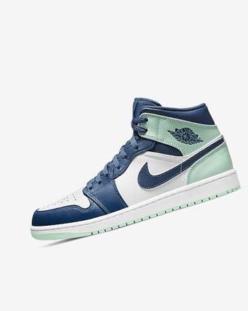 Zapatillas Nike Air Jordan 1 Mid Hombre Azul Marino Blancas Verde Menta | CO3233