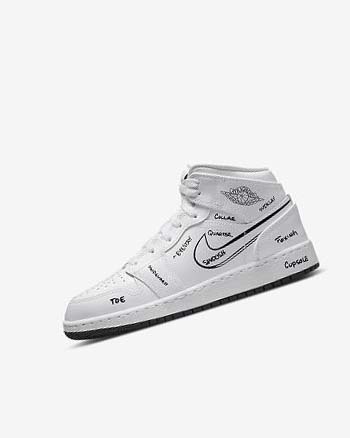 Zapatillas Nike Air Jordan 1 Mid Niño Blancas Negras | CO4706