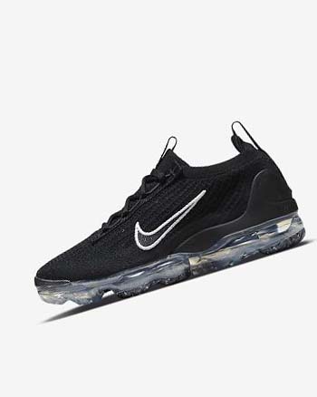 Zapatillas Nike Air VaporMax 2021 FK Mujer Negras Metal Plateadas Blancas | CO5323
