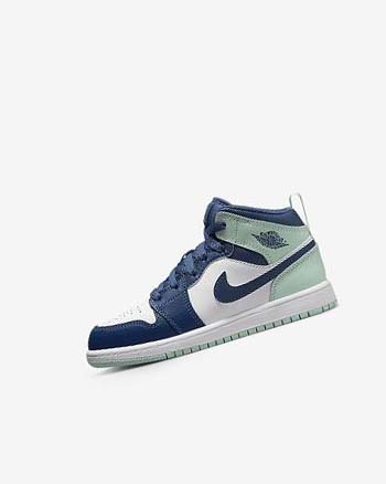Zapatos Nike Jordan 1 Mid Niño Azul Marino Blancas Verde Menta | CO2695